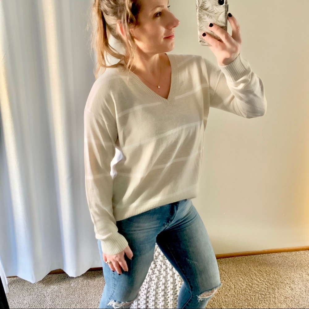 | loft • bridgette neutral stripe sweater • small | - Picture 2 of 7